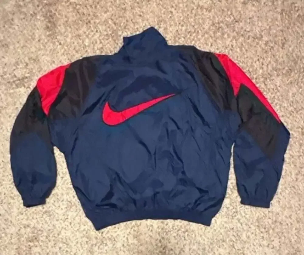 Vintage 90s Nike Full Zip Windbreaker Jacket Blue Red Black Big Swoosh
